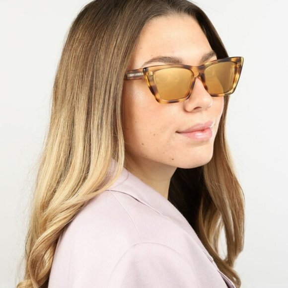 NEW Saint Laurent SL276 MICA 022 Havana Yellow Cat Eye Women Sunglasses - Picture 1 of 12